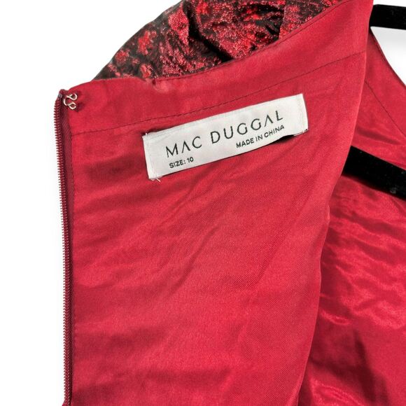 Mac Duggal NEW High Neck Brocade Short Sleeve Bubble Hem Dress Ruby $598 Size 10 - Picture 13 of 14